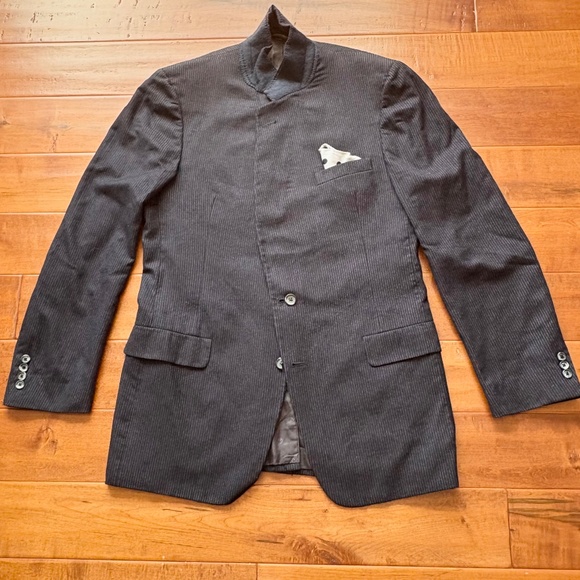 Christian Dior Mens Striped Wool Suit Jacket Navy-Blue Pinstripe Vintage - Picture 1 of 14